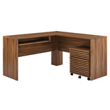 Render Walnut Wood Desk and File Cabinet Set