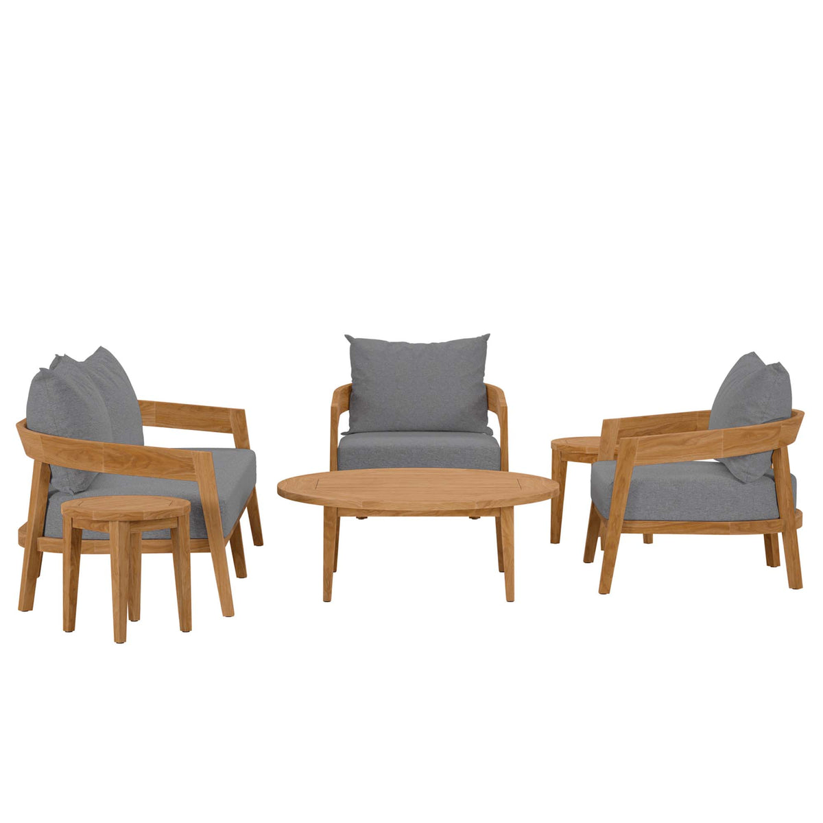 Brisbane Natural/Gray 6-Piece Teak Wood Outdoor Patio Set
