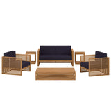 Carlsbad Natural/Navy 6-Piece Teak Wood Outdoor Patio Set