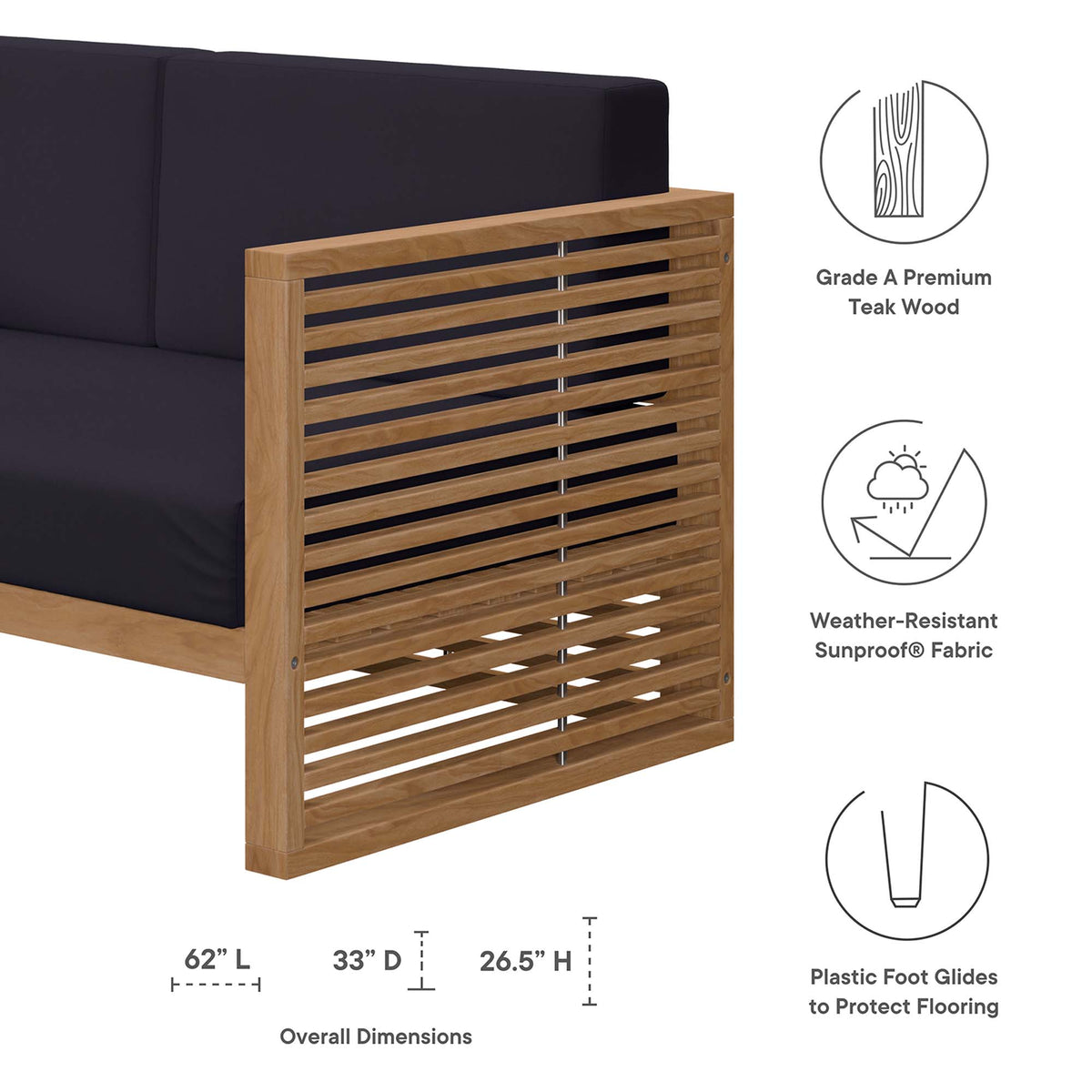 Carlsbad Natural/Navy 6-Piece Teak Wood Outdoor Patio Set