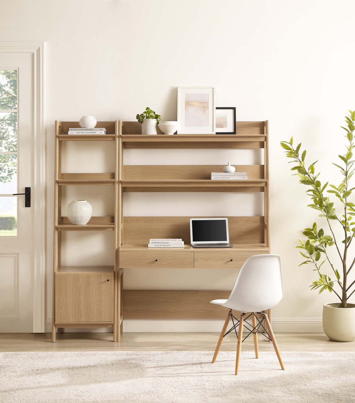 Bixby Oak 2-Piece Wood Office Desk and Bookshelf - 18.5x69.5"