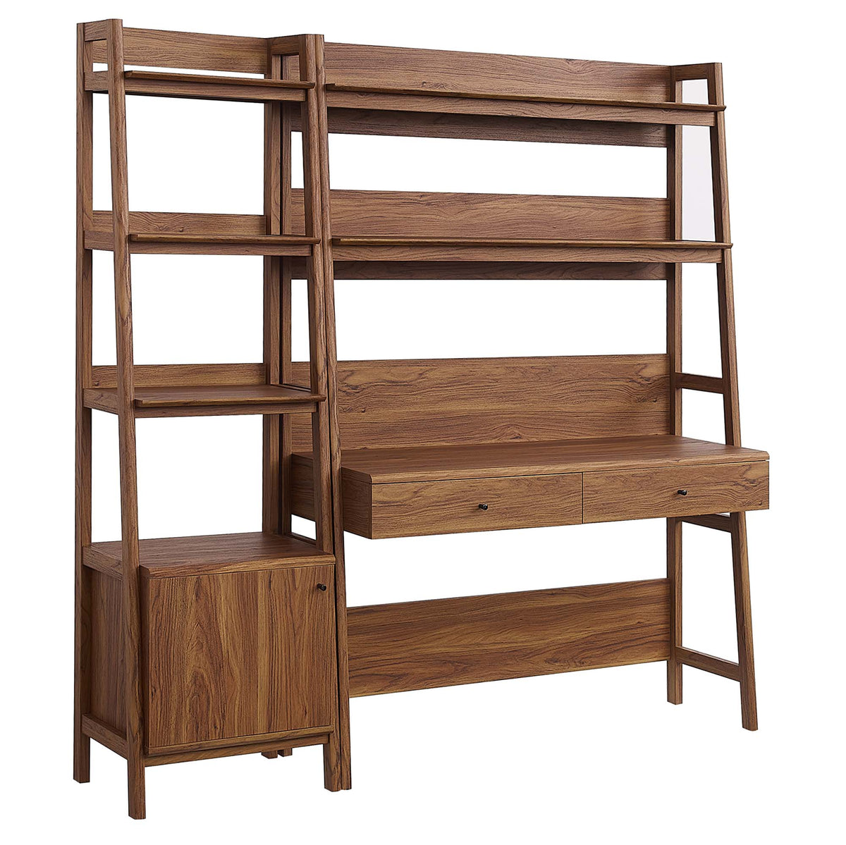 Bixby Walnut 2-Piece Wood Office Desk and Bookshelf - 18.5x69.5"