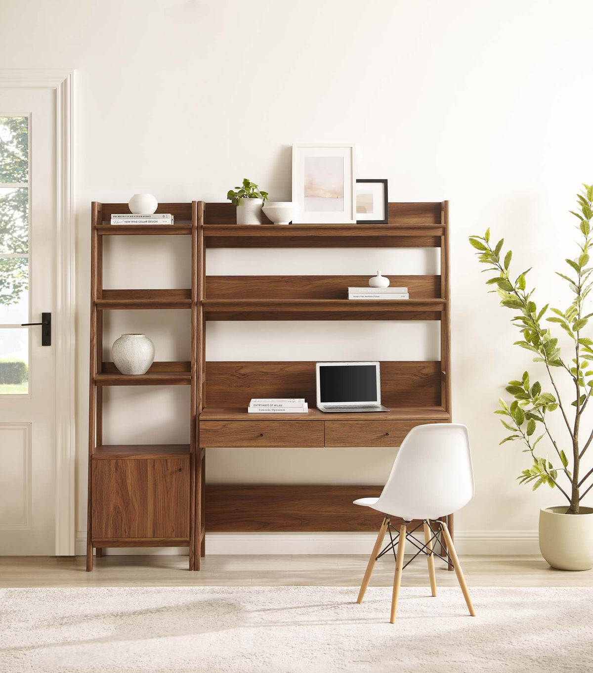 Bixby Walnut 2-Piece Wood Office Desk and Bookshelf - 18.5x69.5"