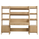 Bixby Oak 3-Piece Wood Office Desk and Bookshelf - 18.5x90"