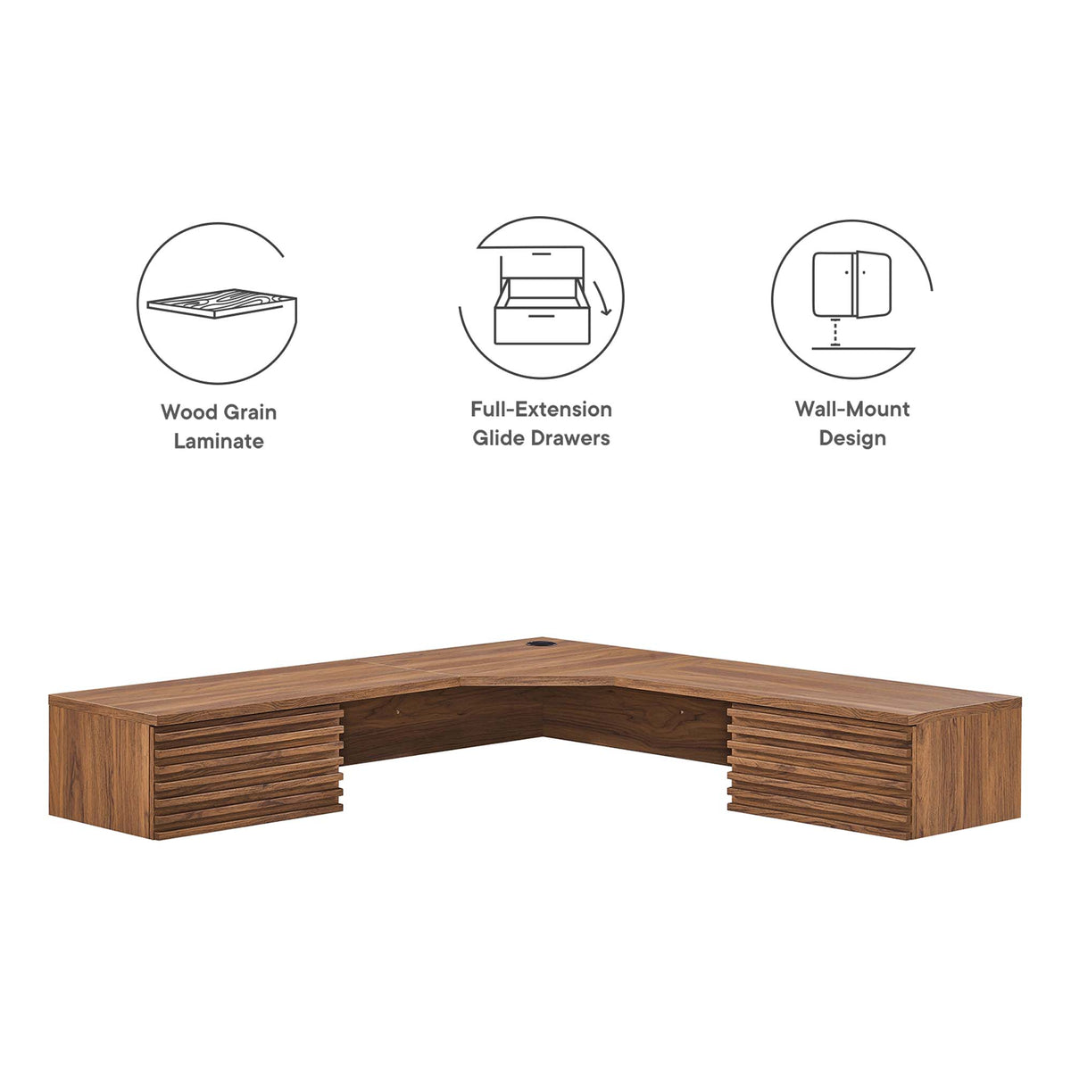 Render Walnut Wall Mount Corner Office Desk