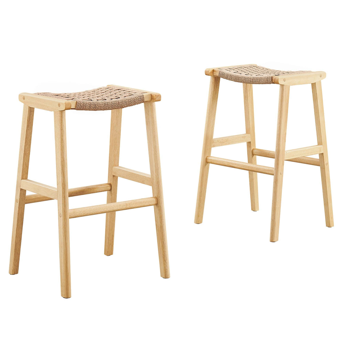 Saoirse Natural Woven Rope Wood Bar Stool (Set of 2)