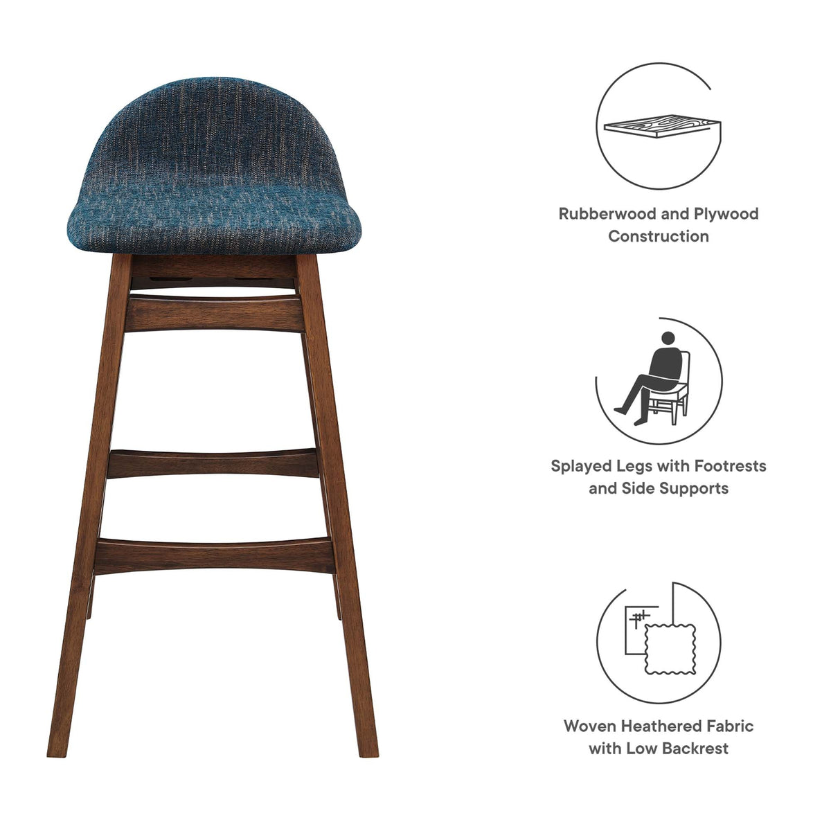 Juno Navy Fabric Wood Bar Stool (Set of 2)