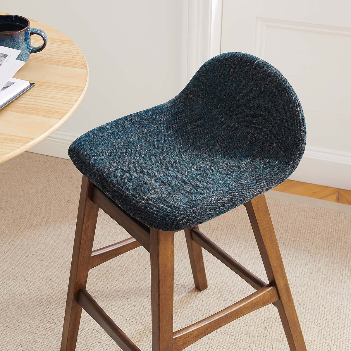 Juno Navy Fabric Wood Bar Stool (Set of 2)