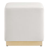 Tilden Alabaster/Natural 17" Square Performance Velvet Upholstered Ottoman