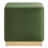 Tilden Moss Green/Natural 17" Square Performance Velvet Upholstered Ottoman