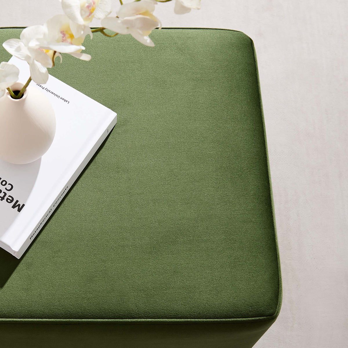 Tilden Moss Green/Natural 17" Square Performance Velvet Upholstered Ottoman