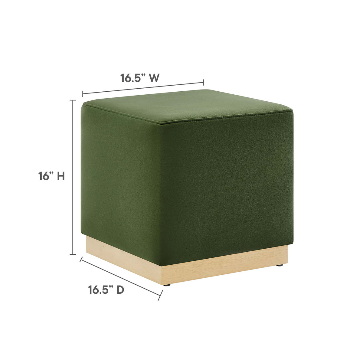 Tilden Moss Green/Natural 17" Square Performance Velvet Upholstered Ottoman