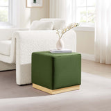 Tilden Moss Green/Natural 17" Square Performance Velvet Upholstered Ottoman