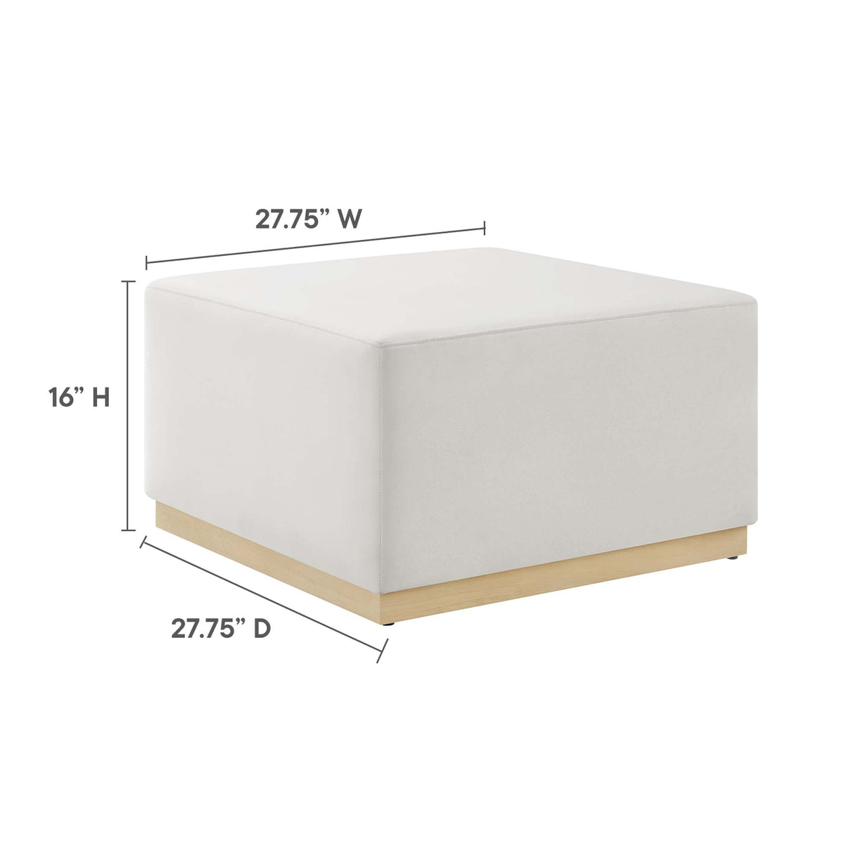 Tilden Alabaster/Natural Large 28" Square Performance Velvet Upholstered Ottoman