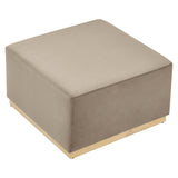 Tilden Taupe/Natural Large 28" Square Performance Velvet Upholstered Ottoman
