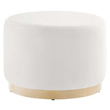 Tilden Alabaster/Natural Large 23" Round Performance Velvet Upholstered Ottoman