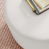 Tilden Alabaster/Natural Large 23" Round Performance Velvet Upholstered Ottoman