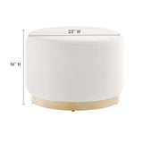 Tilden Alabaster/Natural Large 23" Round Performance Velvet Upholstered Ottoman