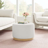 Tilden Alabaster/Natural Large 23" Round Performance Velvet Upholstered Ottoman
