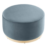 Tilden Cadet Blue/Natural Large 29" Round Performance Velvet Upholstered Ottoman