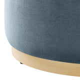 Tilden Cadet Blue/Natural Large 29" Round Performance Velvet Upholstered Ottoman