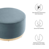 Tilden Cadet Blue/Natural Large 29" Round Performance Velvet Upholstered Ottoman