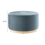 Tilden Cadet Blue/Natural Large 29" Round Performance Velvet Upholstered Ottoman