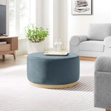 Tilden Cadet Blue/Natural Large 29" Round Performance Velvet Upholstered Ottoman