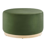 Tilden Moss Green/Natural Large 29" Round Performance Velvet Upholstered Ottoman