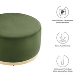 Tilden Moss Green/Natural Large 29" Round Performance Velvet Upholstered Ottoman