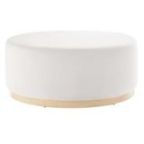 Tilden Alabaster/Natural Large 38" Round Performance Velvet Upholstered Ottoman