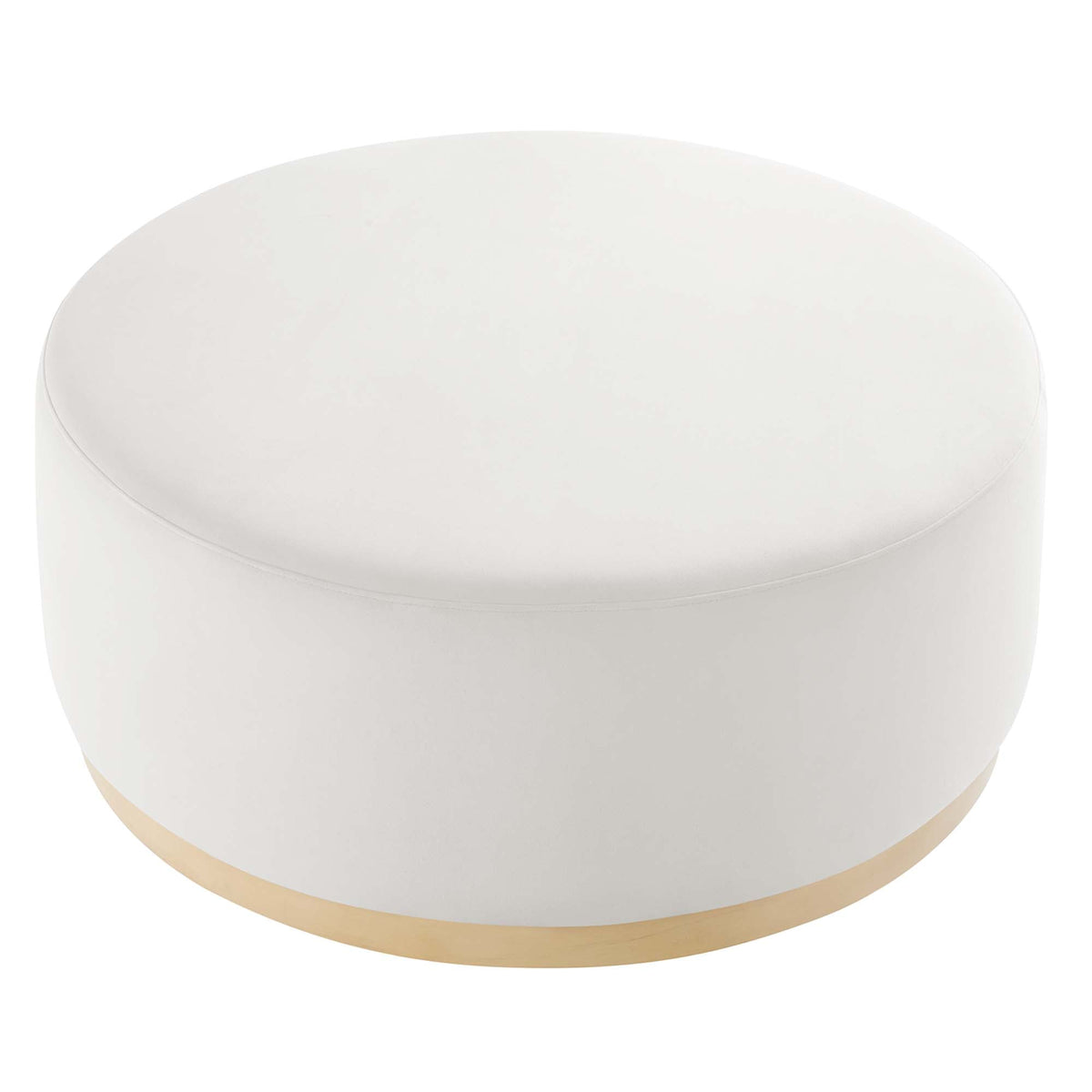 Tilden Alabaster/Natural Large 38" Round Performance Velvet Upholstered Ottoman