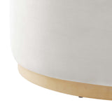 Tilden Alabaster/Natural Large 38" Round Performance Velvet Upholstered Ottoman