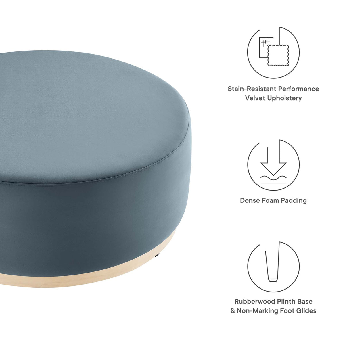 Tilden Cadet Blue/Natural Large 38" Round Performance Velvet Upholstered Ottoman