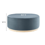 Tilden Cadet Blue/Natural Large 38" Round Performance Velvet Upholstered Ottoman