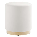 Tilden Alabaster/Natural 16" Round Performance Velvet Upholstered Ottoman