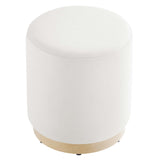 Tilden Alabaster/Natural 16" Round Performance Velvet Upholstered Ottoman