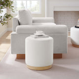 Tilden Alabaster/Natural 16" Round Performance Velvet Upholstered Ottoman