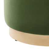 Tilden Moss Green/Natural 16" Round Performance Velvet Upholstered Ottoman