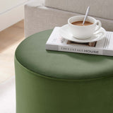 Tilden Moss Green/Natural 16" Round Performance Velvet Upholstered Ottoman