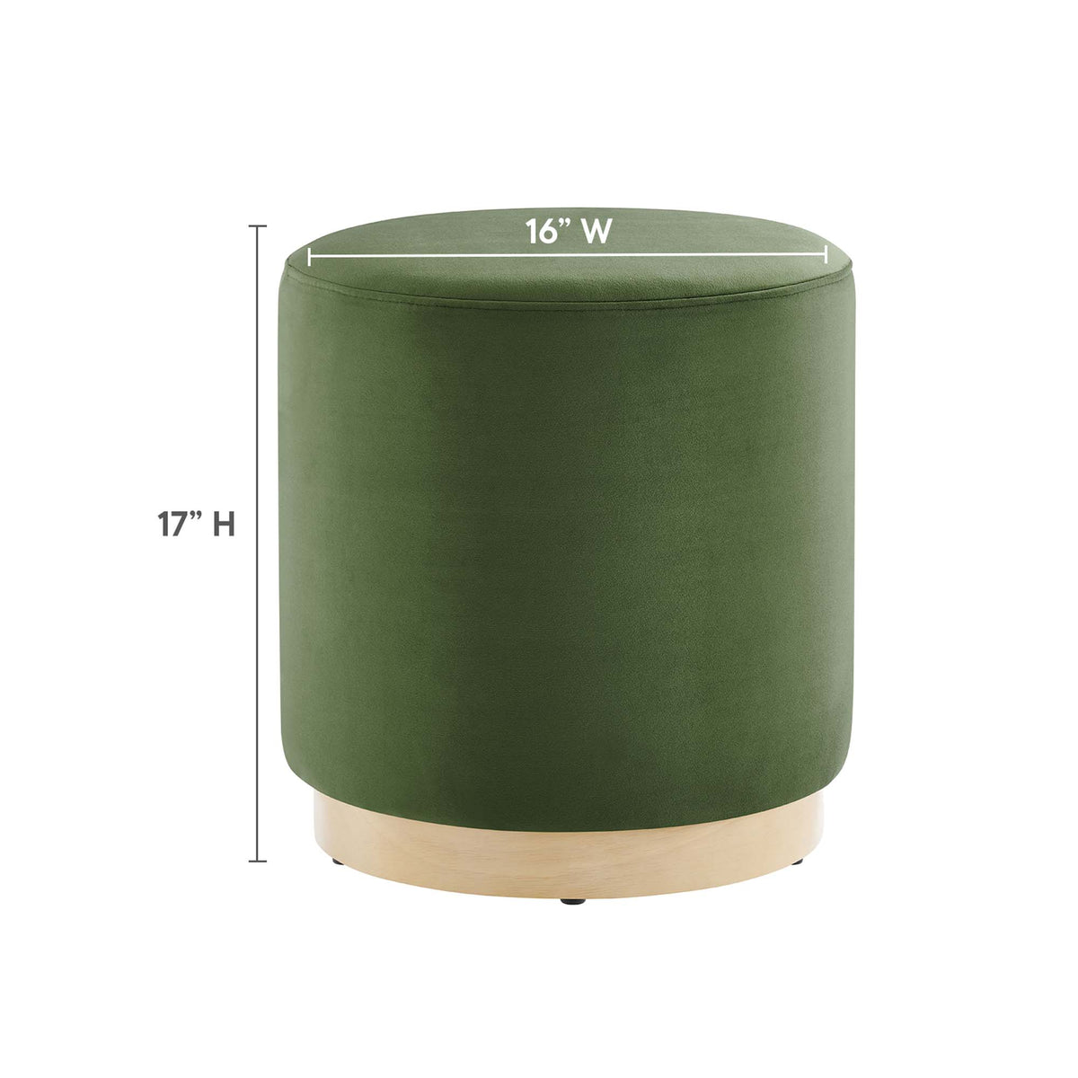 Tilden Moss Green/Natural 16" Round Performance Velvet Upholstered Ottoman