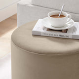 Tilden Taupe/Natural 16" Round Performance Velvet Upholstered Ottoman