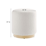 Tilden Ivory/Natural 16" Round Sherpa Upholstered Ottoman