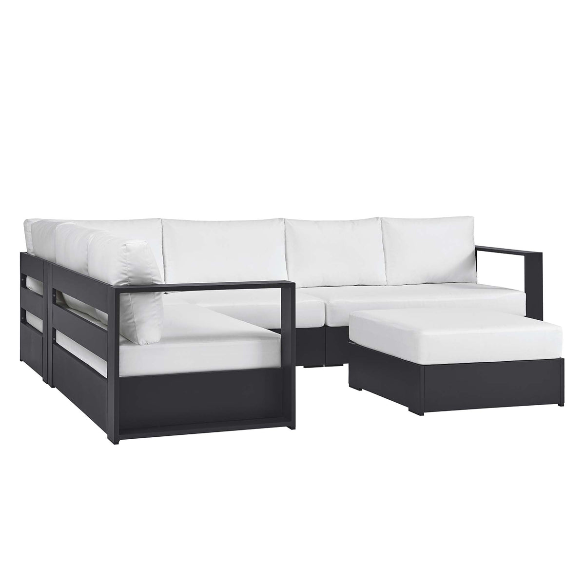 Tahoe Gray/White 5-Piece Outdoor Patio Powder-Coated Aluminum Sectional Sofa Set