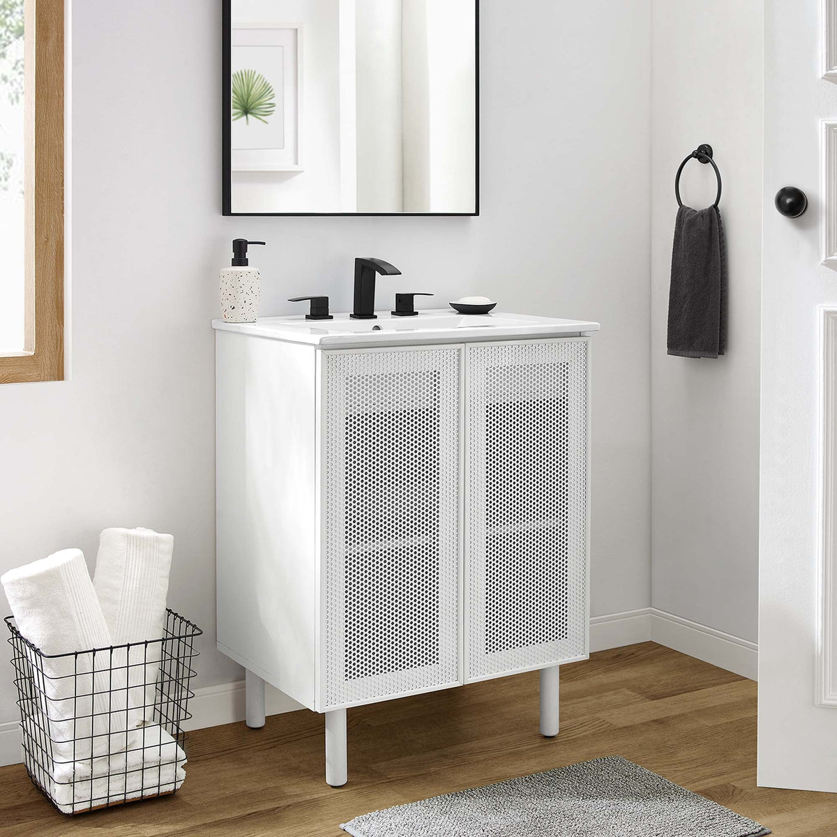 Calla White 24" Perforated Metal Bathroom Vanity