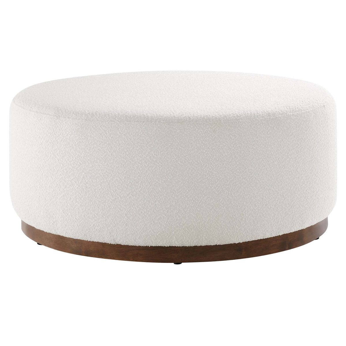 Tilden Cloud/Walnut Large 38" Round Boucle Upholstered Ottoman