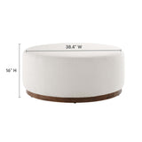 Tilden Cloud/Walnut Large 38" Round Boucle Upholstered Ottoman