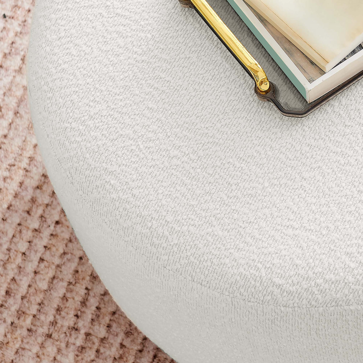 Tilden Cloud/Walnut Large 23" Round Boucle Upholstered Ottoman