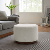Tilden Cloud/Walnut Large 23" Round Boucle Upholstered Ottoman