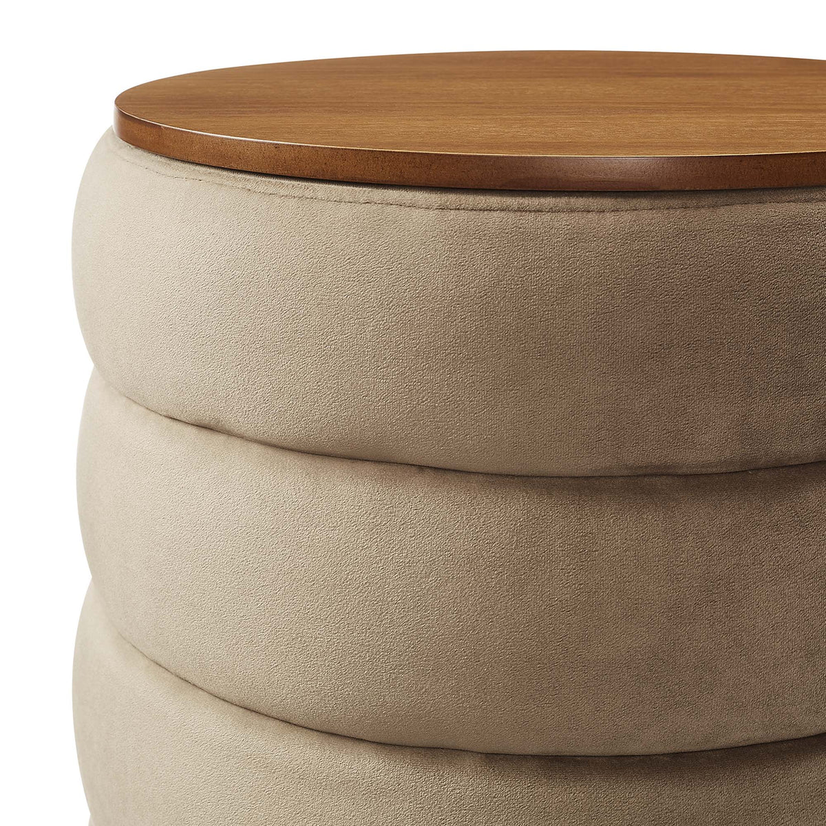 Mezzo Taupe Round Performance Velvet Storage Ottoman